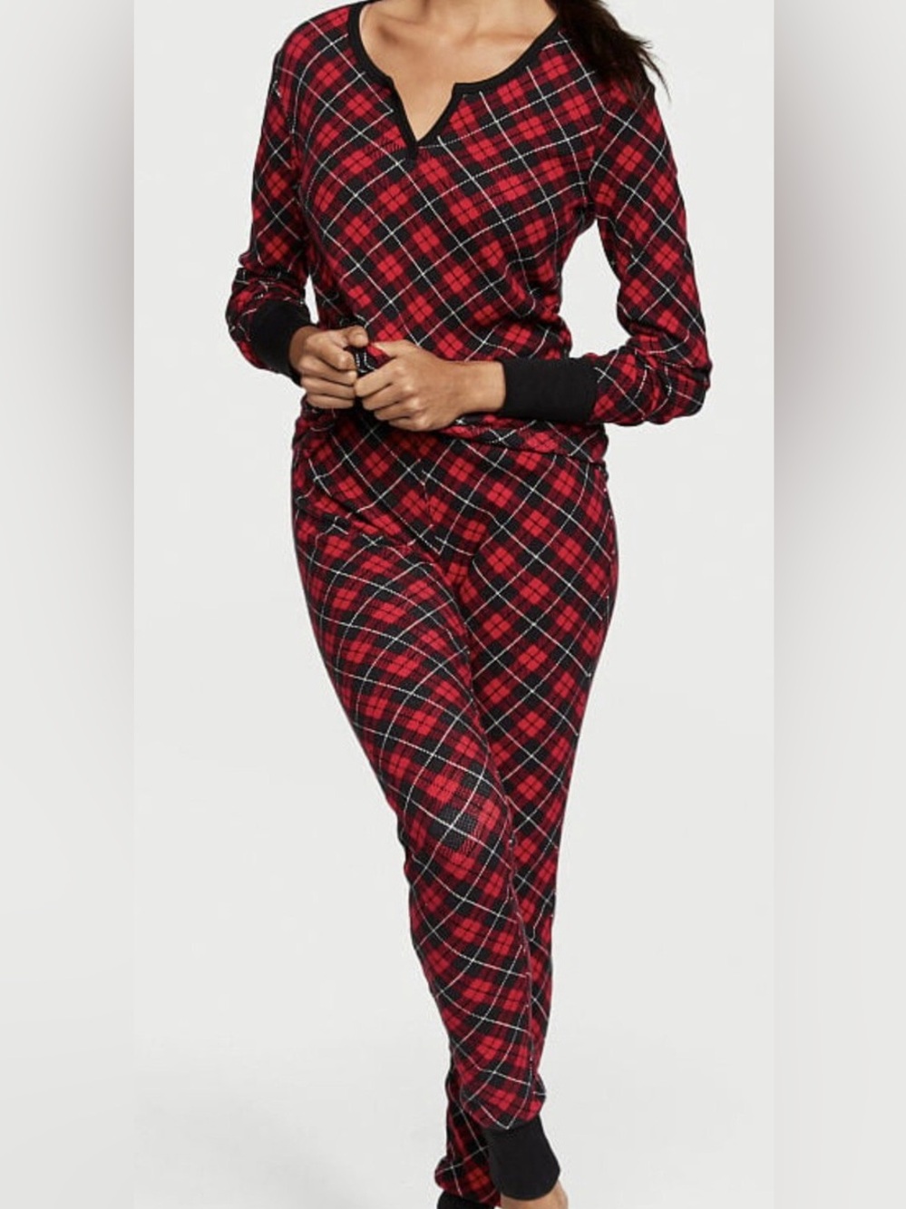 Victoria's Secret Pink and Gray Plaid Sleep Top XS